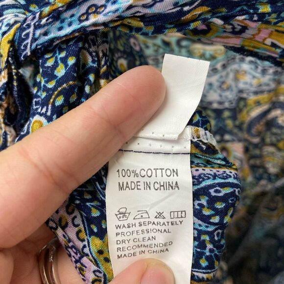 AELSON Blue Tie Front Boho Romper Size S Cut Out Flare Sleeves Paisley - Picture 7 of 8